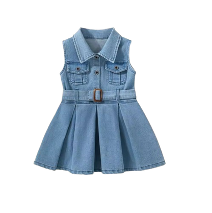 The Kinley - Baby Girl Summer Denim Sleeveless Dress Cute Casual Toddler Girl Outfit