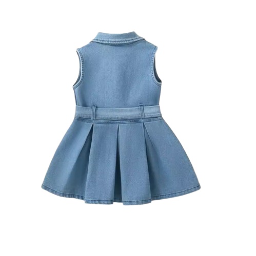 The Kinley - Baby Girl Summer Denim Sleeveless Dress Cute Casual Toddler Girl Outfit