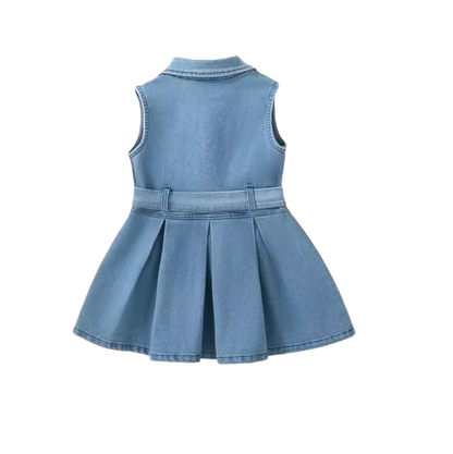 The Kinley - Baby Girl Summer Denim Sleeveless Dress Cute Casual Toddler Girl Outfit