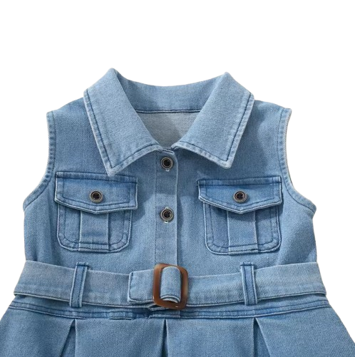 The Kinley - Baby Girl Summer Denim Sleeveless Dress Cute Casual Toddler Girl Outfit