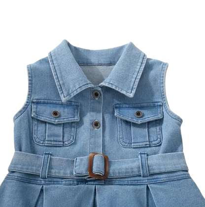 The Kinley - Baby Girl Summer Denim Sleeveless Dress Cute Casual Toddler Girl Outfit
