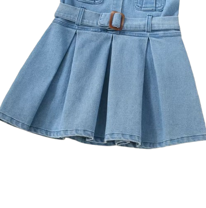 The Kinley - Baby Girl Summer Denim Sleeveless Dress Cute Casual Toddler Girl Outfit