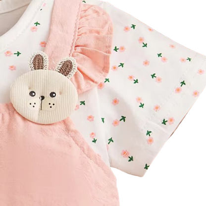 The Lara - Baby Girl Summer Floral Bunny Print Dress Cute Fake Two Piece Princess Outfit