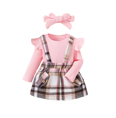 The Baylor - Girls Pink Long Sleeve Top Sling Dress Set Cute Casual Toddler Outfit