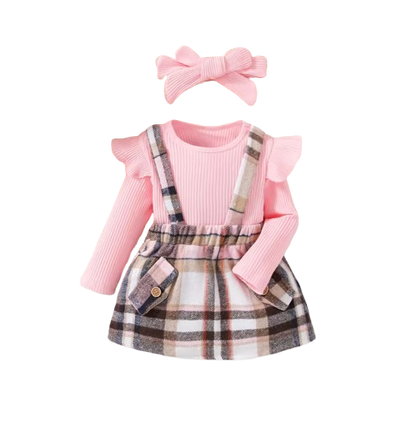The Baylor - Girls Pink Long Sleeve Top Sling Dress Set Cute Casual Toddler Outfit