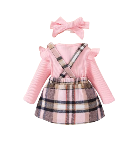 The Baylor - Girls Pink Long Sleeve Top Sling Dress Set Cute Casual Toddler Outfit
