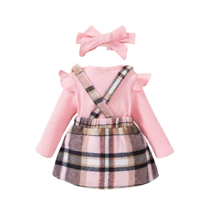 The Baylor - Girls Pink Long Sleeve Top Sling Dress Set Cute Casual Toddler Outfit