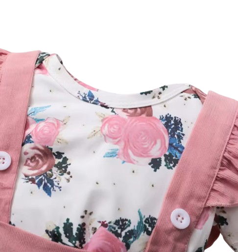 The Channing - Newborn Baby Girl 3PC Floral Romper Suspender Skirt & Headband Outfit
