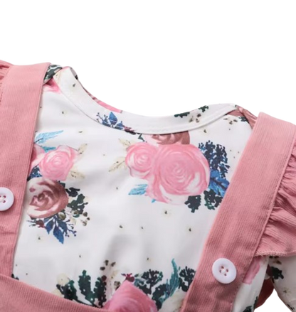The Channing - Newborn Baby Girl 3PC Floral Romper Suspender Skirt & Headband Outfit