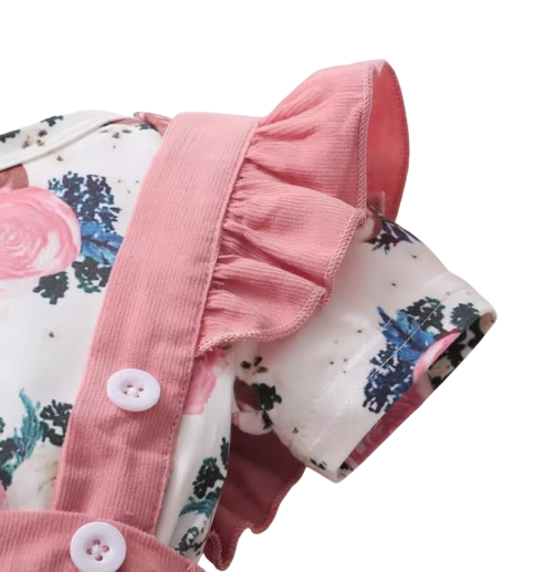 The Channing - Newborn Baby Girl 3PC Floral Romper Suspender Skirt & Headband Outfit