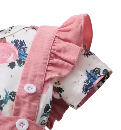 The Channing - Newborn Baby Girl 3PC Floral Romper Suspender Skirt & Headband Outfit