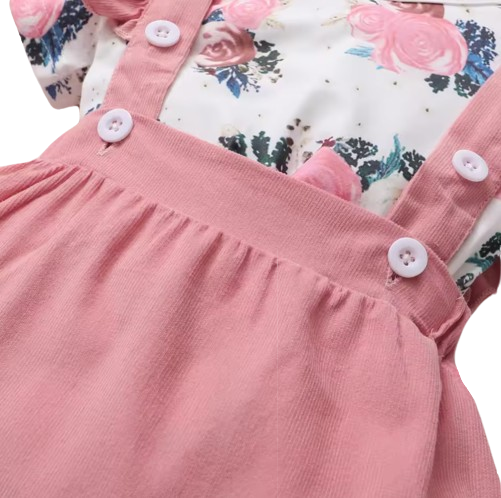 The Channing - Newborn Baby Girl 3PC Floral Romper Suspender Skirt & Headband Outfit