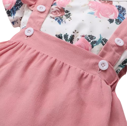 The Channing - Newborn Baby Girl 3PC Floral Romper Suspender Skirt & Headband Outfit