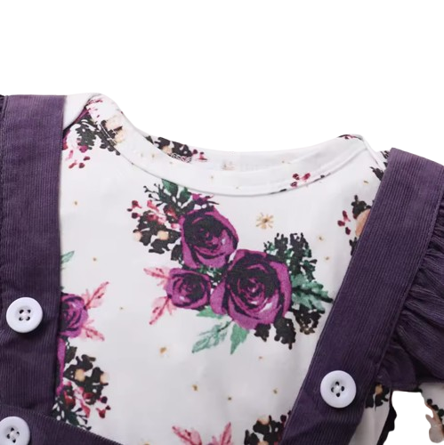The Channing - Newborn Baby Girl 3PC Floral Romper Suspender Skirt & Headband Outfit