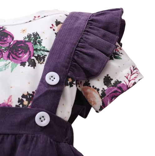 The Channing - Newborn Baby Girl 3PC Floral Romper Suspender Skirt & Headband Outfit