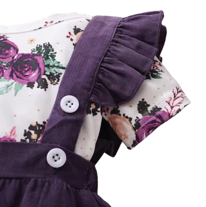 The Channing - Newborn Baby Girl 3PC Floral Romper Suspender Skirt & Headband Outfit