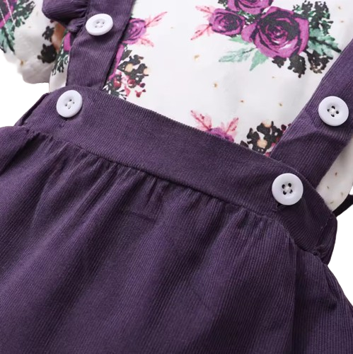 The Channing - Newborn Baby Girl 3PC Floral Romper Suspender Skirt & Headband Outfit