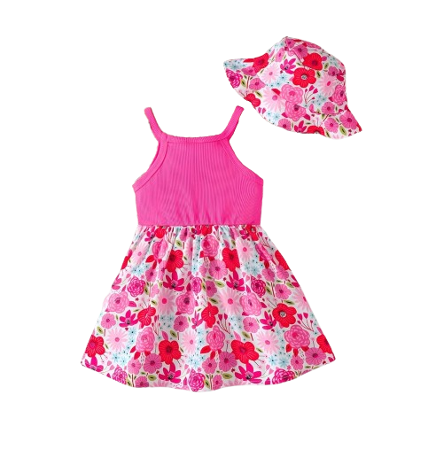 The Emmie - Baby Girl Rose Red Flower Dress Sleeveless Double Bow Hat Birthday Party Outfit