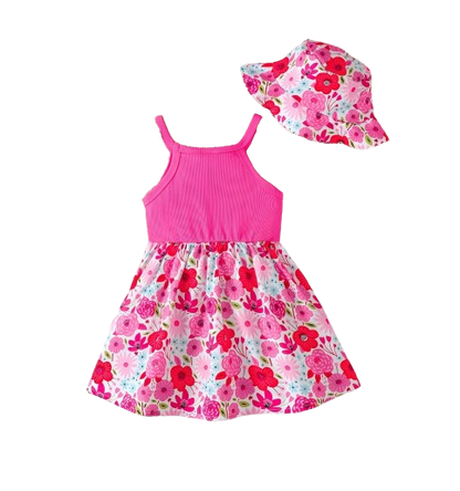 The Emmie - Baby Girl Rose Red Flower Dress Sleeveless Double Bow Hat Birthday Party Outfit