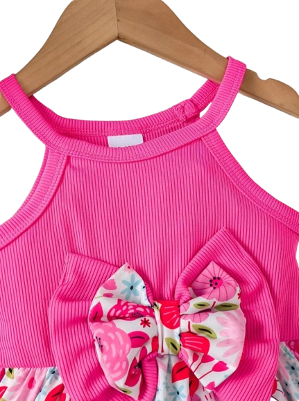 The Emmie - Baby Girl Rose Red Flower Dress Sleeveless Double Bow Hat Birthday Party Outfit