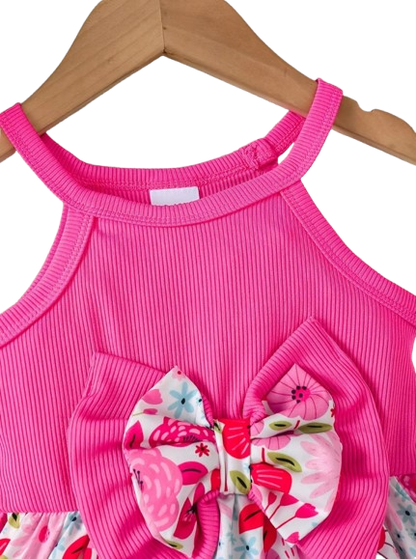 The Emmie - Baby Girl Rose Red Flower Dress Sleeveless Double Bow Hat Birthday Party Outfit
