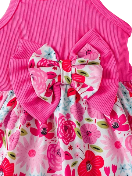 The Emmie - Baby Girl Rose Red Flower Dress Sleeveless Double Bow Hat Birthday Party Outfit