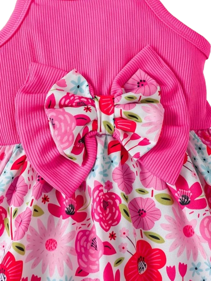 The Emmie - Baby Girl Rose Red Flower Dress Sleeveless Double Bow Hat Birthday Party Outfit
