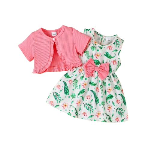 The Leilany - Baby Girl 2PC Floral Princess Dress & Short Sleeve Shawl Summer Outfit Set