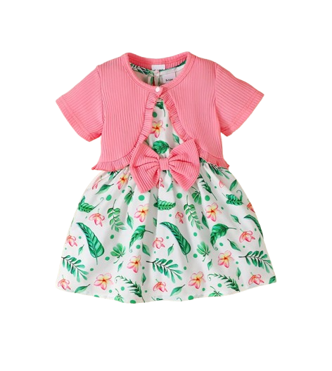 The Leilany - Baby Girl 2PC Floral Princess Dress & Short Sleeve Shawl Summer Outfit Set