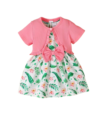 The Leilany - Baby Girl 2PC Floral Princess Dress & Short Sleeve Shawl Summer Outfit Set