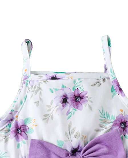The Louisa - Baby Girl Purple Floral Suspender Dress & Ruffled Shawl 2PC Summer Outfit