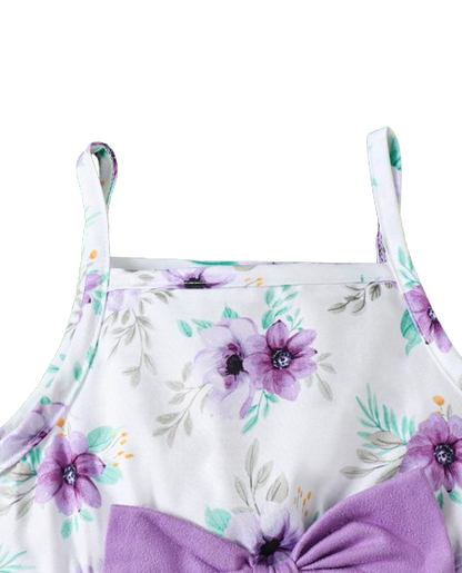 The Louisa - Baby Girl Purple Floral Suspender Dress & Ruffled Shawl 2PC Summer Outfit
