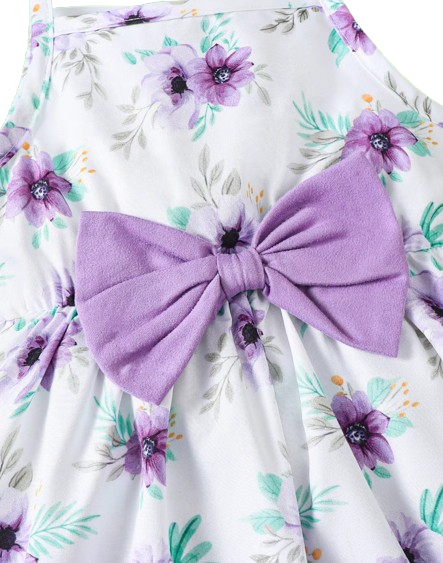 The Louisa - Baby Girl Purple Floral Suspender Dress & Ruffled Shawl 2PC Summer Outfit