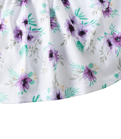 The Louisa - Baby Girl Purple Floral Suspender Dress & Ruffled Shawl 2PC Summer Outfit