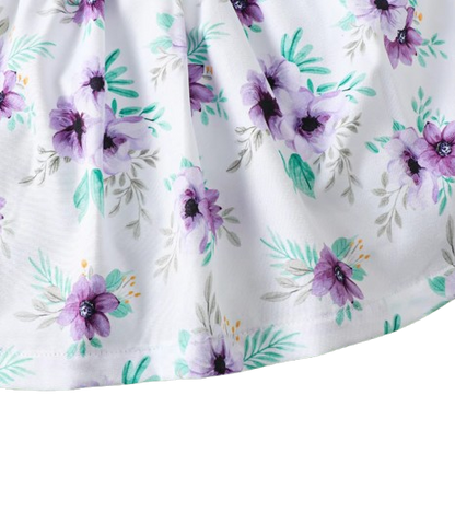 The Louisa - Baby Girl Purple Floral Suspender Dress & Ruffled Shawl 2PC Summer Outfit