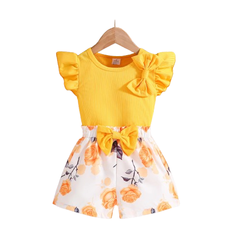 The Rowyn - Girls Summer Knitted Top & Floral Print Dress Set Breathable Casual Outfit