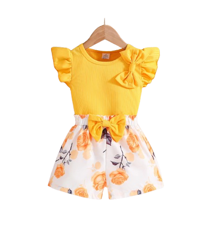 The Rowyn - Girls Summer Knitted Top & Floral Print Dress Set Breathable Casual Outfit