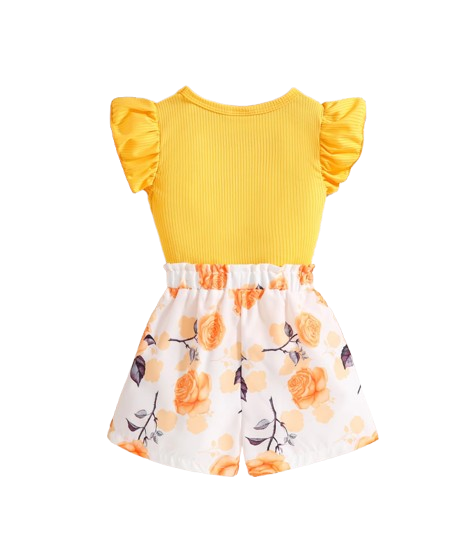 The Rowyn - Girls Summer Knitted Top & Floral Print Dress Set Breathable Casual Outfit