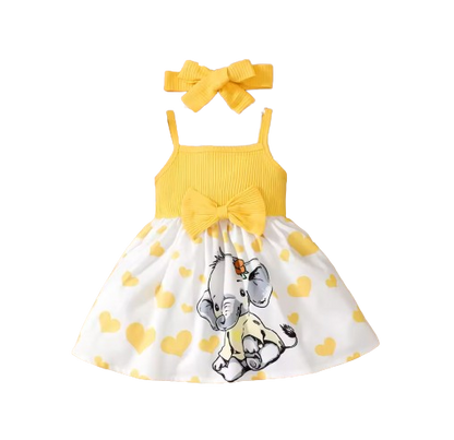 The Averie - Baby Girl Summer Heart Elephant Print Suspender Dress Cute Toddler Outfit