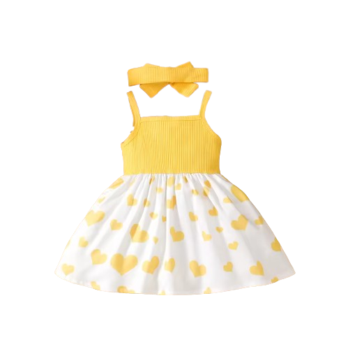 The Averie - Baby Girl Summer Heart Elephant Print Suspender Dress Cute Toddler Outfit