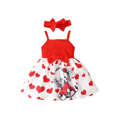 The Averie - Baby Girl Summer Heart Elephant Print Suspender Dress Cute Toddler Outfit