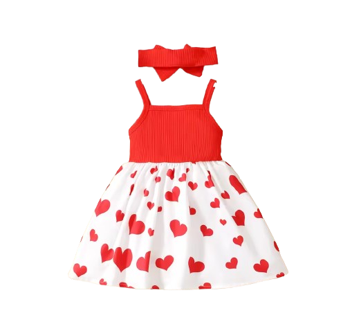 The Averie - Baby Girl Summer Heart Elephant Print Suspender Dress Cute Toddler Outfit