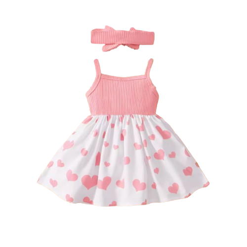 The Averie - Baby Girl Summer Heart Elephant Print Suspender Dress Cute Toddler Outfit