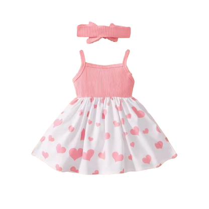 The Averie - Baby Girl Summer Heart Elephant Print Suspender Dress Cute Toddler Outfit