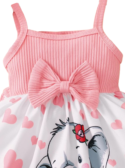 The Averie - Baby Girl Summer Heart Elephant Print Suspender Dress Cute Toddler Outfit