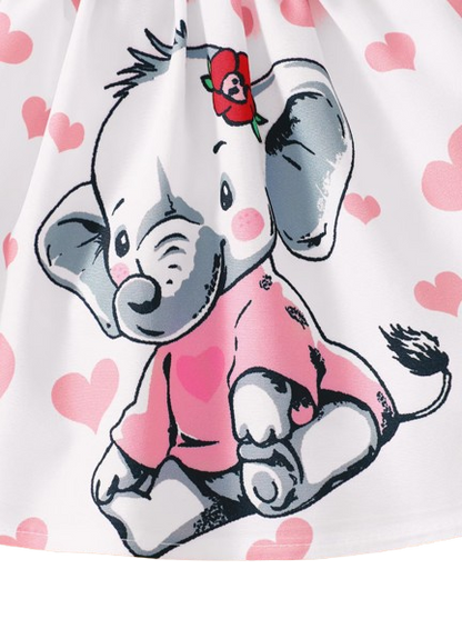 The Averie - Baby Girl Summer Heart Elephant Print Suspender Dress Cute Toddler Outfit