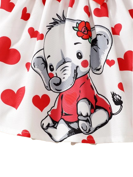 The Averie - Baby Girl Summer Heart Elephant Print Suspender Dress Cute Toddler Outfit