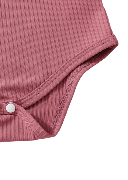 The Nia - Baby Girl Red Ribbed Top Rose Print Shorts & Scrunchie 3PC Summer Outfit