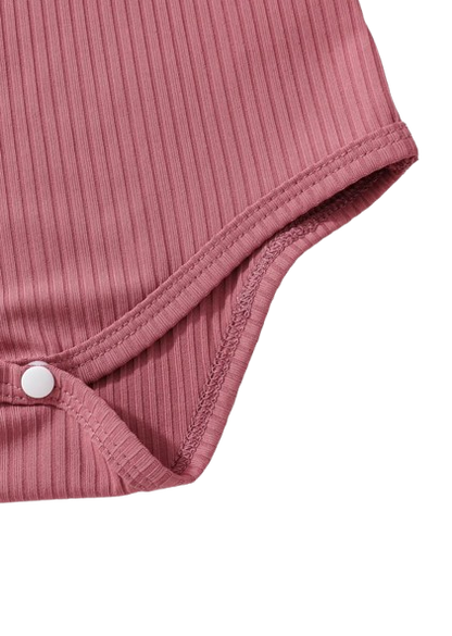 The Nia - Baby Girl Red Ribbed Top Rose Print Shorts & Scrunchie 3PC Summer Outfit