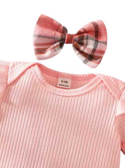 The Merritt - Newborn Girl Cartoon Romper Plaid Strap Skirt & Headband Cute Summer Outfit